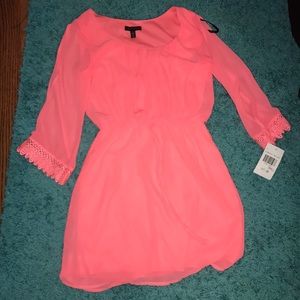 Neon Coral Cold Shoulder Dress